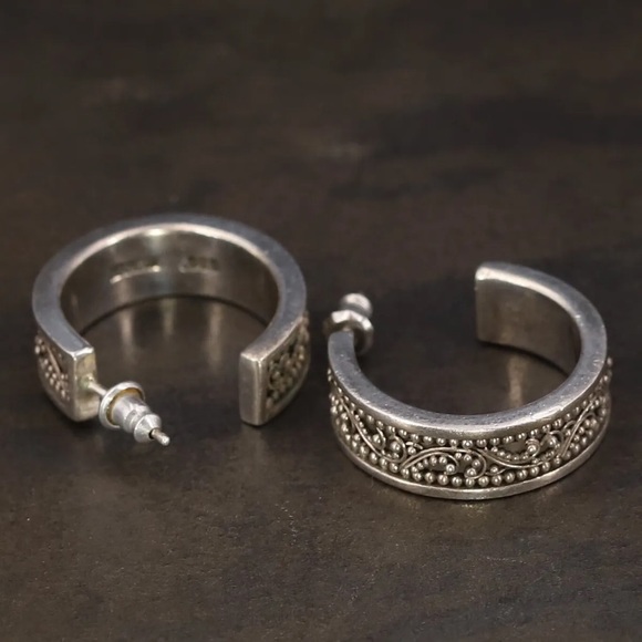 Lois Hill Sterling Pebbled Cluster J-Hoop Earrings - Picture 3 of 6